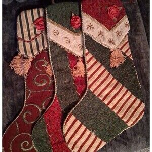 Creative Design - Red Gold Green Ivory - Velvet Christmas Holiday Stocking lot3